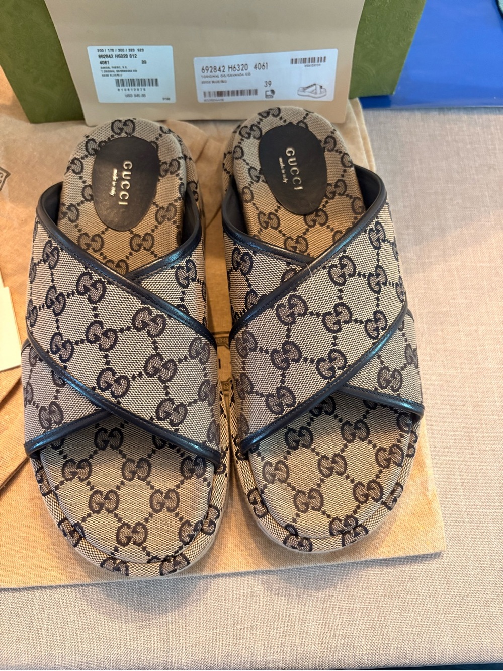 Gucci authentic blue/beige Granada sandal 39 - Picture 3 of 7